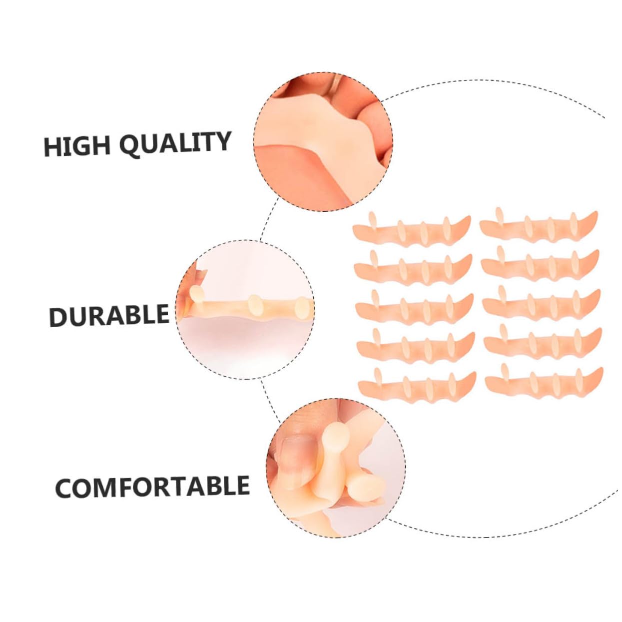 Healvian Silicone Toe Separators 10 Pack Toe Protectors for Men Toe Spreaders for Overlapping Toes Toe Guards Toe Wraps for Foot Correctors (skin)