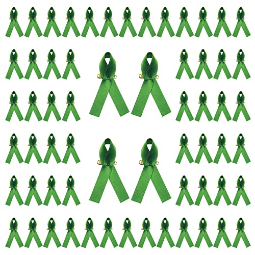 CRAFFANCY 200 Pcs Green Mental Health Awareness Ribbons with Safety Pins