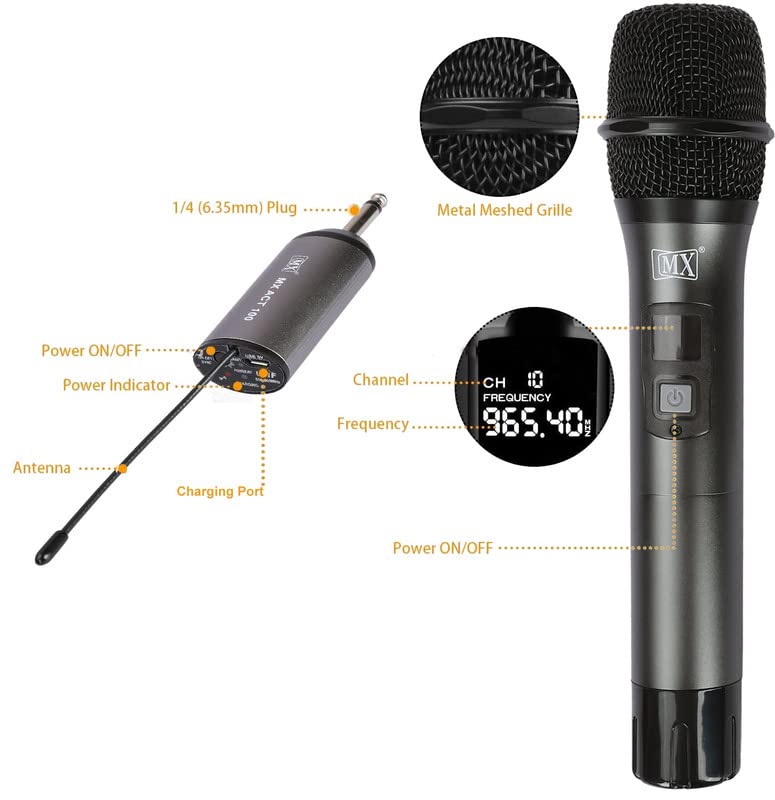 Image of MX Wireless Microphone for Singing Professional UHF Metal Handheld Dynamic Mic System with Receiver for PC Amplifier YouTube Karaoke Speaker PartySpeech