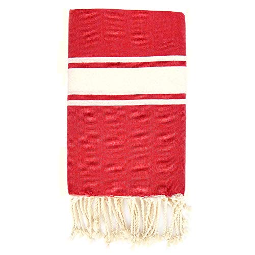 LA MAISON D'AMELIE Fouta 100 cm x 200 cm Cap Ferret Rouge - 100% Coton - Finition Franges