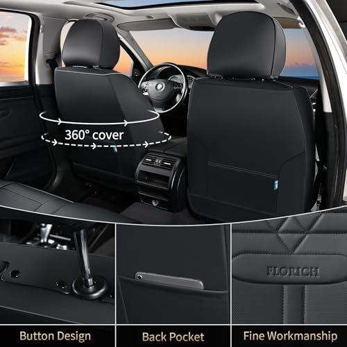 Image of FLORICH Car Seat Covers for Front Seats, Universal Seat Cushion 2 Seats, Car Seat Protector Waterproof, Premium Leather Automotive Seat Covers for Most Cars, Sedans, SUVs, and Trucks-Black