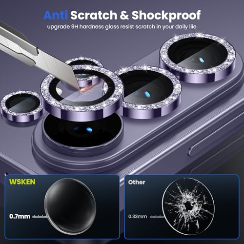 Image of WSKEN for Samsung Galaxy S26 Ultra Camera Lens Protector - Ultra Thin Case Friendly, 9H Shatterproof Tempered Glass with Anti Scratch Metal Circle Camera Screen Protector Cover Accessories, Glitter Violet