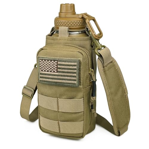 Image of 32 Oz Water Bottle with Sleeve - Insulated Bottle with Strap Stainless Steel Gym Water Bottles for Men Sports Workout Hiking Khaki