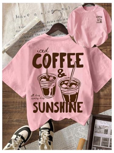 Image of RoseSeek Women's Graphic Letter Tee Crew Neck Drop Shoulder Trendy Summer T Shirt Short Sleeve Vintage Car Print Top