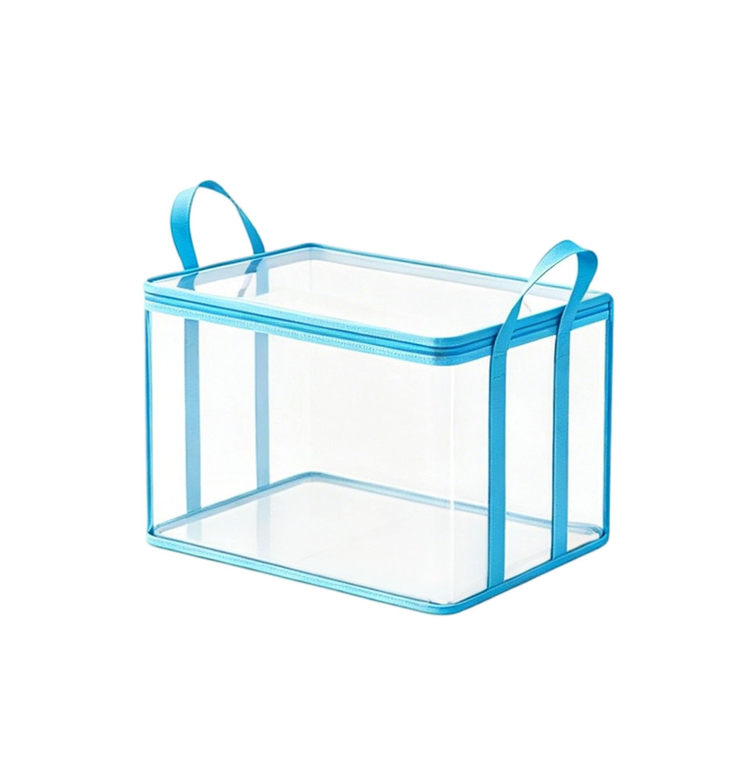 Generisch Transparent Storage Box with Hinged Lid, Large, Thick, Robust for Travel, Removal, Ideal Household Solution (Blue, 25 x 25 x 32