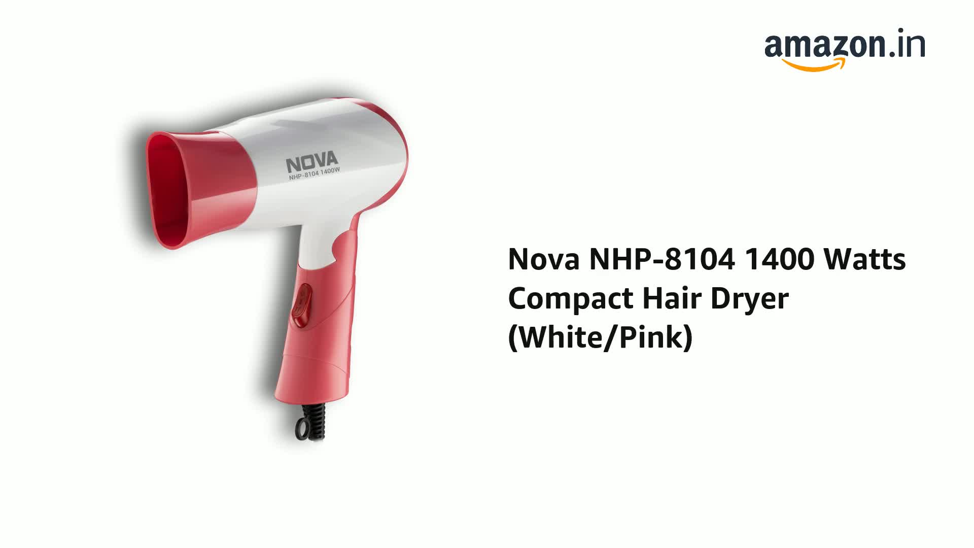 Nova NHP-8104 1400 Watts Compact Hair Dryer (White/Pink) : Amazon