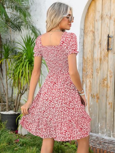 Image of Lyrur Women's Short Sleeve Summer Dresses 2026 Spring Casual Square Neck Easter Dress A-Line Tiered Sundress with Pockets