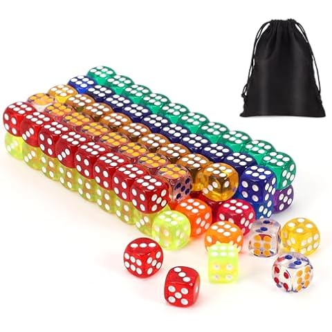 100Pcs Colored Dice Set Standard 16mm Game Dice Bulk with a Black Drawstring Storage Bag, for Learning, Dice for Classroom (Colored) Cover