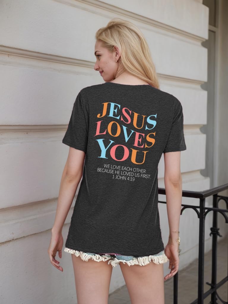 Christian Shirts for Women Jesus Loves You Faith Shirt Religious Graphic Tees Bible Verse Inspirational Tee - Image 3