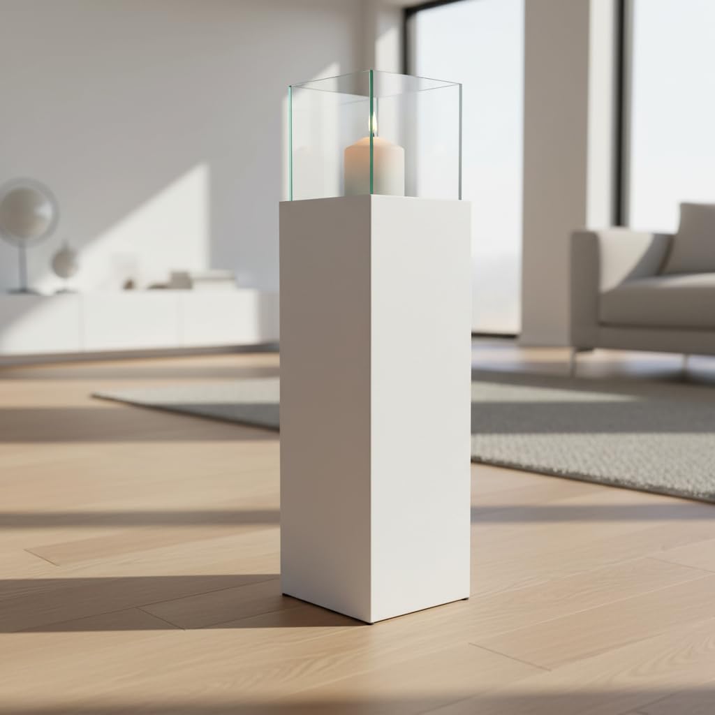 Windlicht Laterne Dekoleuchte Fiberglas 25 x 25 x 100 cm Innen- und Außenbereich Weiß