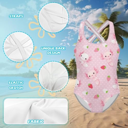 Image of Girls One Piece Swimsuits Teens Sleeveless Back Cross Strap Bathing Suit Kids Quick Dry Cute Beach Swimwear(5-14)
