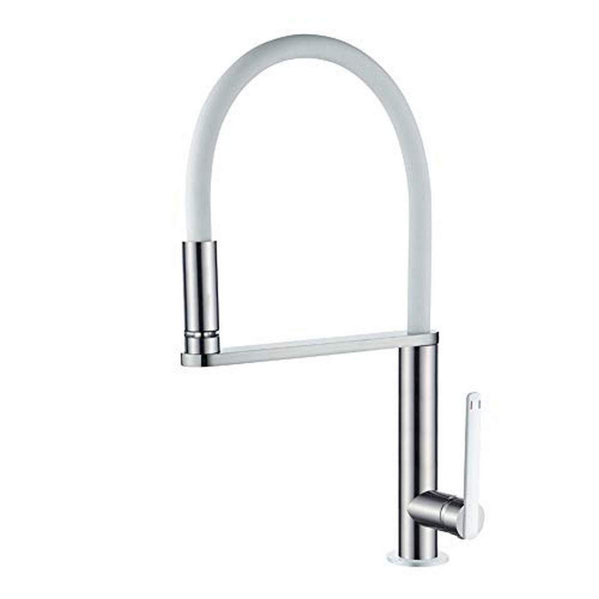 GRIFEMA Dove, Rubinetto da Cucina a LED con Cambio a 3 Colori, Miscelatore Lavello con Bocca Flessibile Bianco, Nichel Spazzolato