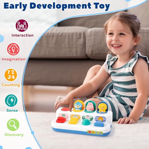 Tovol Zerky Montessori Ursache-Wirkung Spielzeug 12 Monate, Baby Druckknopf Pop-up Tier Spielzeug, Interaktive Sinnes Spielzeuge für Kleinkinder 1 2 3 (Tierfigur)