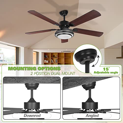 Image of hykolity 52 Inch Ceiling Fans with Lights (Integrated LED) Remote Control, Reversible Motor and Blades, ETL Listed, for Patio Living Room, Bedroom, Office - Black (5-Blades)