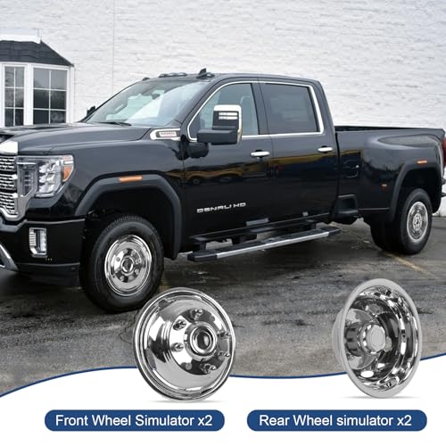 Image of hightall 17 Wheel Simulators, 17 inch 8 Lug 5 Hand Holes Stainless Steel Hubcaps,Polished Surface,Bolts On Wheel Cover Set Compatible with 2011-2025 Chevy SILVERAD0 3500 /GMC Sierra 3500 HD DRW