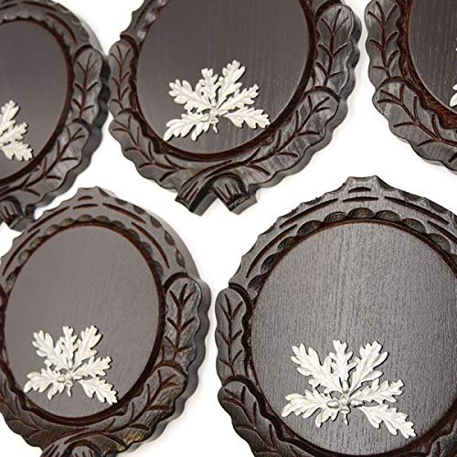 GTK - Juego de 5 placas de cuña talladas oscuras AF 14 cm con 5 hojas de roble de 6 hojas, tabla de cuñas, tabla de especias, cartel para trofeos