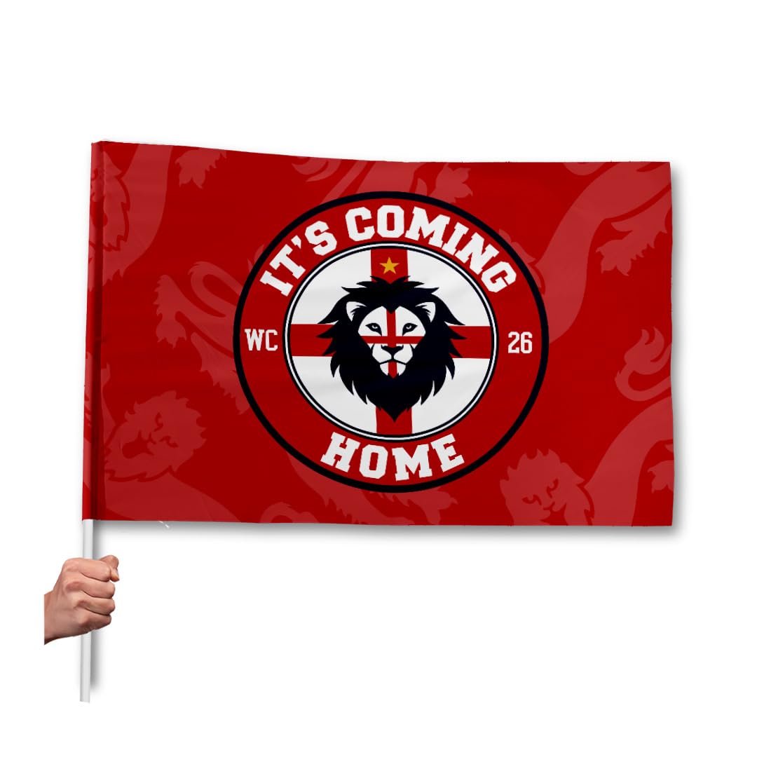 It's Coming Home England 2026 Flag, Red Football Supporter Flag with Sleeve, 4 Sizes (6FTX4FT)