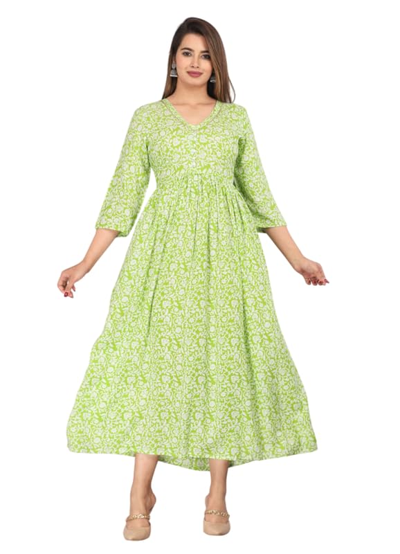 Women's Rayon Dress, Floral Print, V-Neck, 3/4 Sleeve, A-Line Fit KJ3-image-10