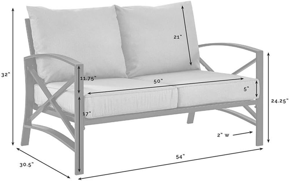 Traditional Patio Loveseat, Mist and White Finish, 54" W x 30.5" D x 32" H, Rust-Resistant Steel Frame, UV and Moisture-Resistant Cushions, Outdoor Seating for Porch or Patio