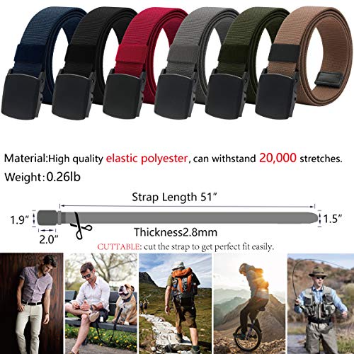 Lionvii Men's Elastic Stretch Belt, Canvas Web Belt For Men With No-Metal Plastic Buckle For Work Outdoor Sports, Trim To Fit Waist Below 46" (Brown) #TOP2