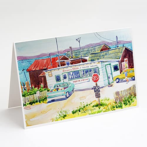 Caroline's Treasures 6054GCA7P Seafood Shack for Fresh Shrimp Greeting Cards and Envelopes Pack of 8 Blank Cards with Envelopes Whimsical A7 Size 5x7 Blank Note Cards