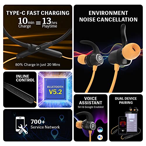 Image of Lava Probuds N11 Bluetooth Neckband with Dash Switch & 42 hrs Playtime, Quick Charge Technology(10min = 13hrs), IPX6 Rating, 12 mm Drivers and Pro Game Mode(Kai Orange)