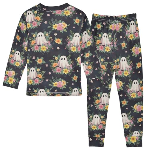 Pajama Sets Long Sleeve Ghost Floral Pattern Soft Comfy Sleepwear 2 Piece PJS 3-8T3