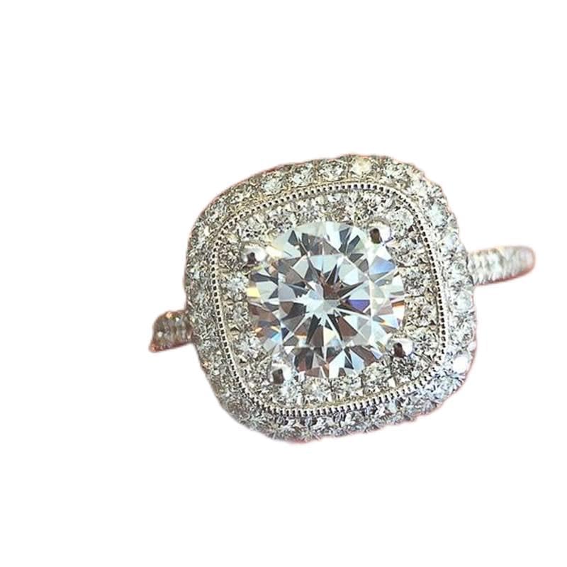 Bague fiançailles Argent 925 avec diamant simulé coussin taille S 9