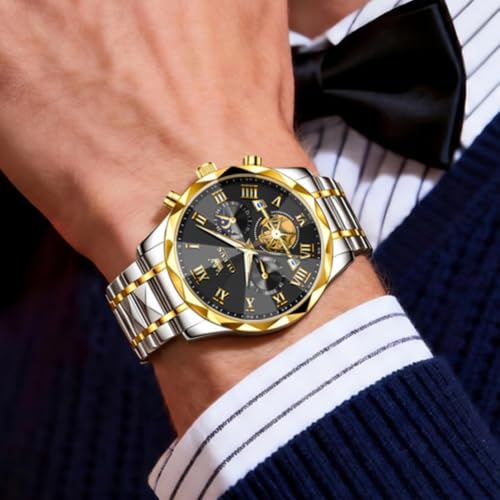 Image of OLEVS Watches for Men Luxury Diamond Casual Large Dial Watches Stainless Steel Waterproof Business Dress Analog Luminous Date Mens Watches