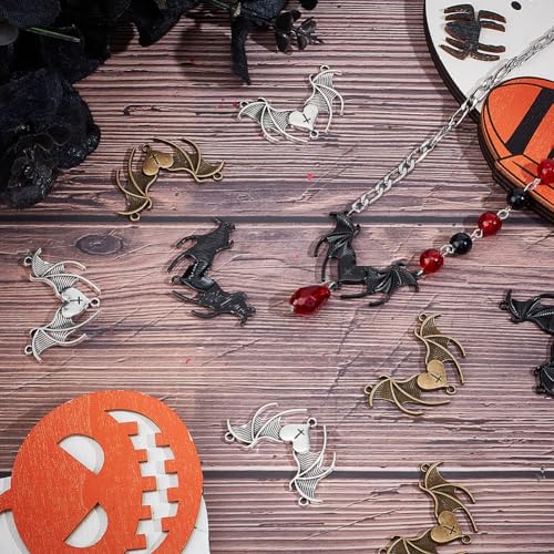 SUNNYCLUE 1 BOX 30PCS Black Bat Connector Charms Heart Charms Halloween Gothic Vampire Wing Double Loops Silver Bronze Black Link Charm Bulk for Jewellery Making Charms Earrings Necklace Diy Crafts - Image 4