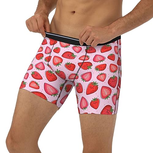 Cute Strawberry Men's Underwear Long Leg Boxer Briefs Stretch Briefs for Men Teens3
