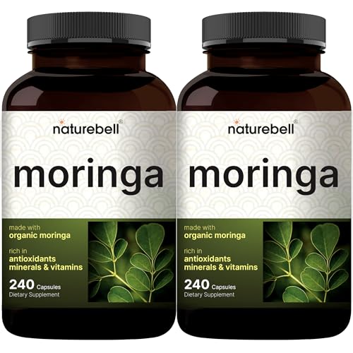 NatureBell Pure Moringa Capsules 8,000mg Per Serving (2 Pack) | Made with Moringa Powder Organic, 480 Capsules – Green Superfood, Skin Health, & Immune Support – Non-GMO, Gluten Free, 8 Mont