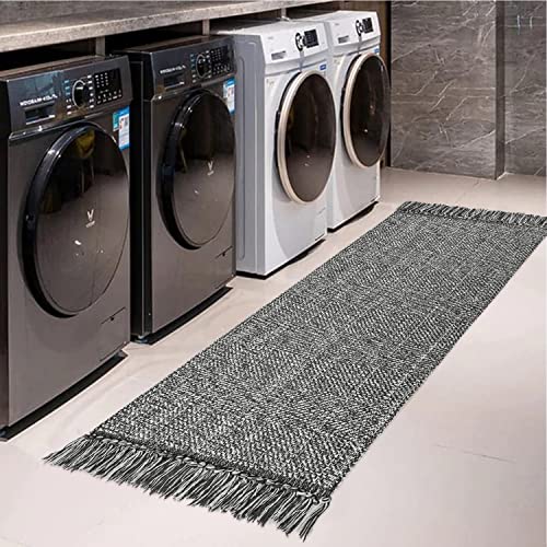 Collive Hallway Runner Rug, 2' X 6' Hand-Woven Reversible Washable Entryway Rug, Grey Cotton Modern Farmhouse Laundry Room Rug Long Carpet For Bathroom Sink Foyer Bedroom #TOP6