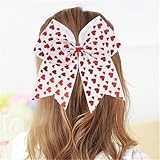 Valentine's Day Red Heart-shaped Bow Tie Large Cheer Bowknot. Large Cheer Hair Bows Ponytail Holder Elastic Band.(QRJ3-A)