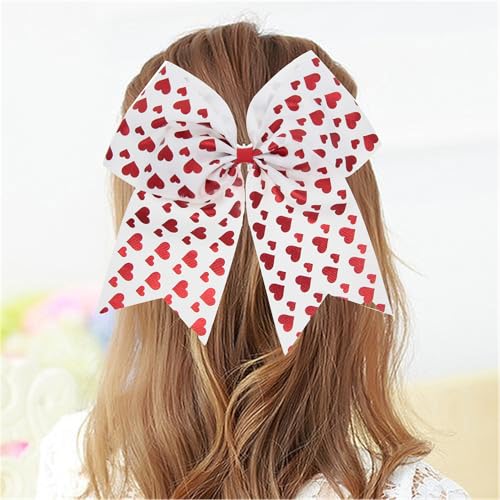 Valentine's Day Red Heart-shaped Bow Tie Large Cheer Bowknot. Large Cheer Hair Bows Ponytail Holder Elastic Band.(QRJ3-A)