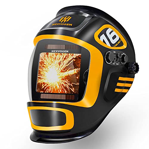 HZXVOGEN 3.94'X3.66' Large Viewing Screen True Color Solar Powered Auto Darkening Welding Helmet 4 Arc Sensor Wide Shade 4~5/9-9/13 for TIG MIG Arc Weld Grinding Welder Mask (Model:LY800F)
