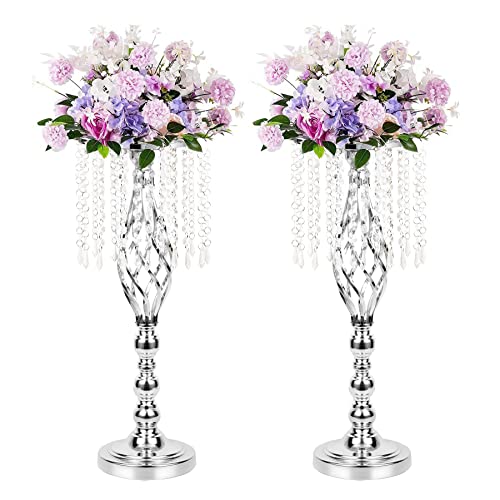 LANLONG 2pcs Silver Metal Flower Vases Crystal Flower...