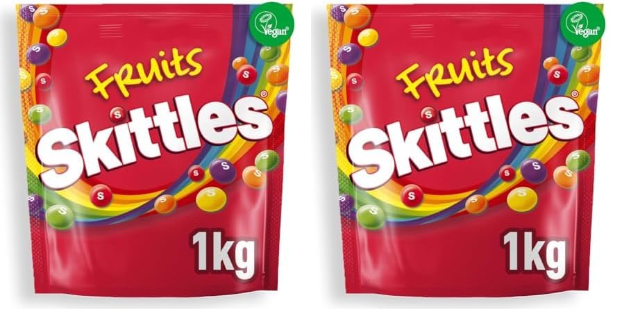 Skittles Vegan Sweets, Fruit Chewy Sweets, Bulk Sharing Bag, Sweets Gift, 1 kg (Pack of 2)