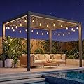 EO Living 10' x 12' Outdoor Aluminum Louvered Pergola with Adjustable Roof & Gutter System, Aluminum Hardtop Gazebo with Privacy Curtains & Mosquito Netting for Patio, Deck, Garden, Yard