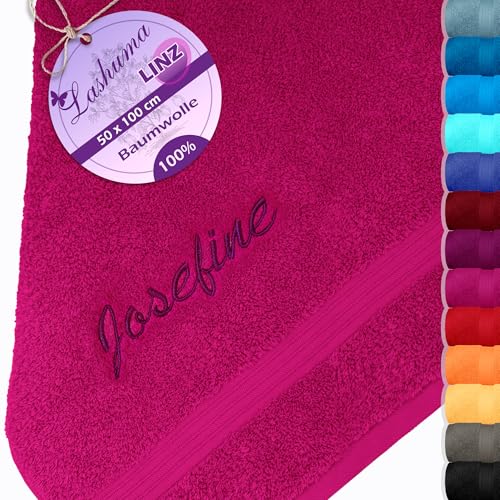 Lashuma Handtuch mit Namen Bestickt, Linz Sporthandtuch Pink 50x100, Farbe: Purpur Lashuma Handtuch mit Namen Bestickt, Linz Sporthandtuch Pink 50x100, Farbe: Purpur