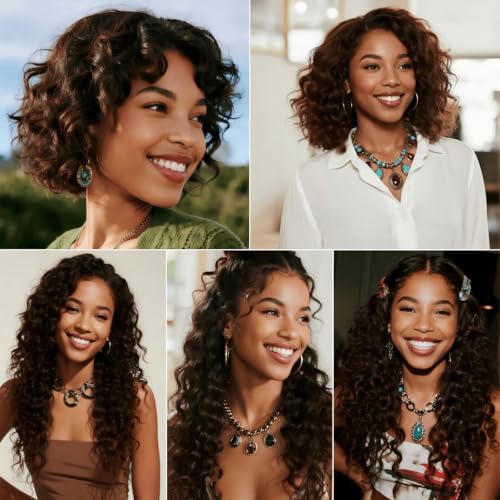 LUMWAV Brown Deep Wave Bundles Human Hair Color 4 12A Grade 12 14 16 Inch Peruvian Virgin Hair Extensions 3 Bundles Chocolate Brown Unprocessed Curly Weave for Black Women — view 2