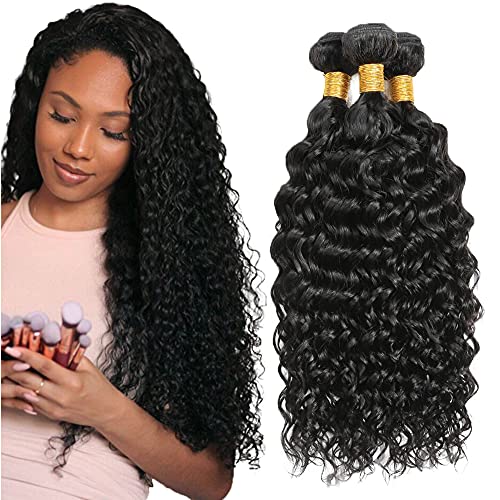 AuokMar Curly Bundles Brazilian Kinky Hair Extensions Virgin Human Weaving 3 Unprocessed Remy Weaves Double Weft Natural Black 22 24 26 Inch