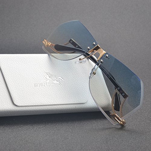 MINCL/Vintage Oversized Women's Rimless Sunglasses Goggles UV400 Protrction With Case4