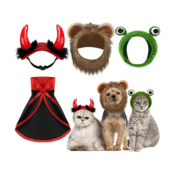 4 pieces halloween pet costume cat lion mane costume vampire cloak devil hat frog hat cat small dogs outfits for halloween party pet cosplay