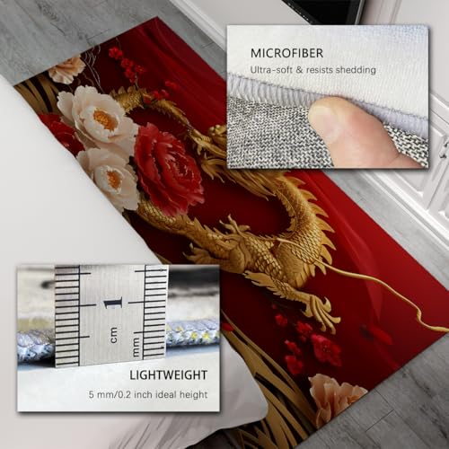 Tapis poil ras antidérapant rouge chinois motif dragon luxe 180x240