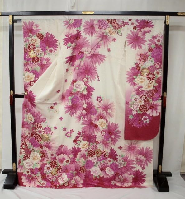 5L 浴衣 紺色 ブルー系 絞り模様 牡丹 半幅帯 長尺帯 赤系 浴衣