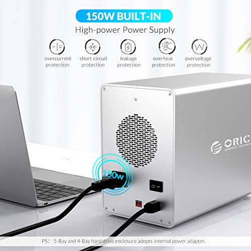 Orico Sata Esterne 5 Bay Supporto RAID 0/1/5/10, JBOD, CLONE, modalità normale 7, 2,5/3,5 pollici HDD SSD Enclosure, Connessione USB 3.0 ed eSATA, 5 * 16 TB