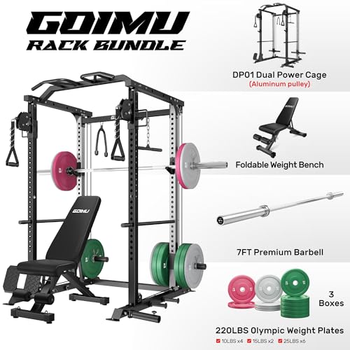 Image of DP01 Power Cage, 2000LBS Squat Rack with Cable Crossover and Dual Independent Pulley System, Full Cage for Full Body Training, Power Rack with More Training Attachments for Home Gym