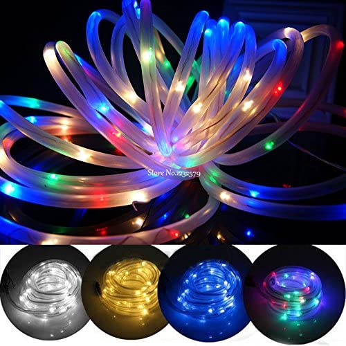 UBERSWEET Blue, 7Meter 50LEDWaterproof 7M/12M 50/100 LED String Lights Outdoor Rope Tube Solar Powered Lights for Christmas Garden Fence Landscape