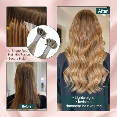 Image of Easyouth U Tip Hair Extensions Highlight Brown, Hot Fusion Keratin